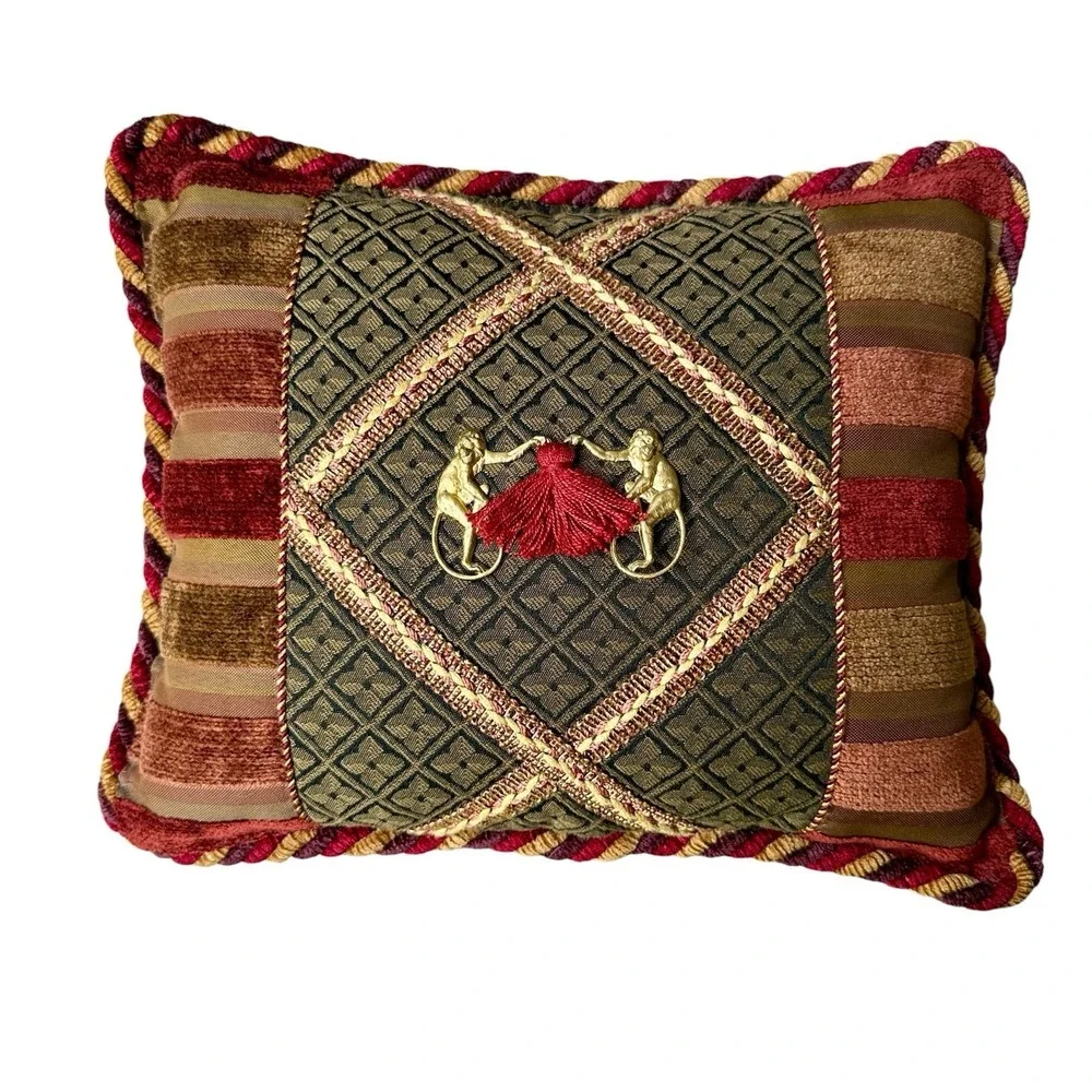 Vintage Sweet Dreams Throw Pillow 13x11 Inch Monkey Embellishment Red Tassel